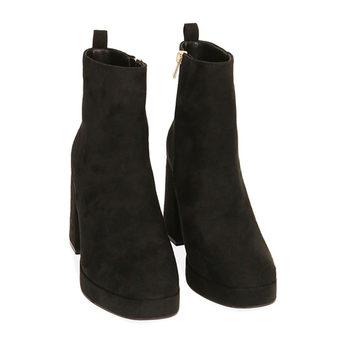 Ankle boots neri in microfibra, tacco 9,5 cm