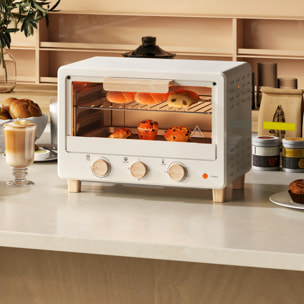 Horno Eléctrico de Sobremesa Horno Sobremesa de 16L 1400W Horno Eléctrico con Puerta de Vidrio Temporizador y Temperatura Ajustables hasta 230℃ Crema