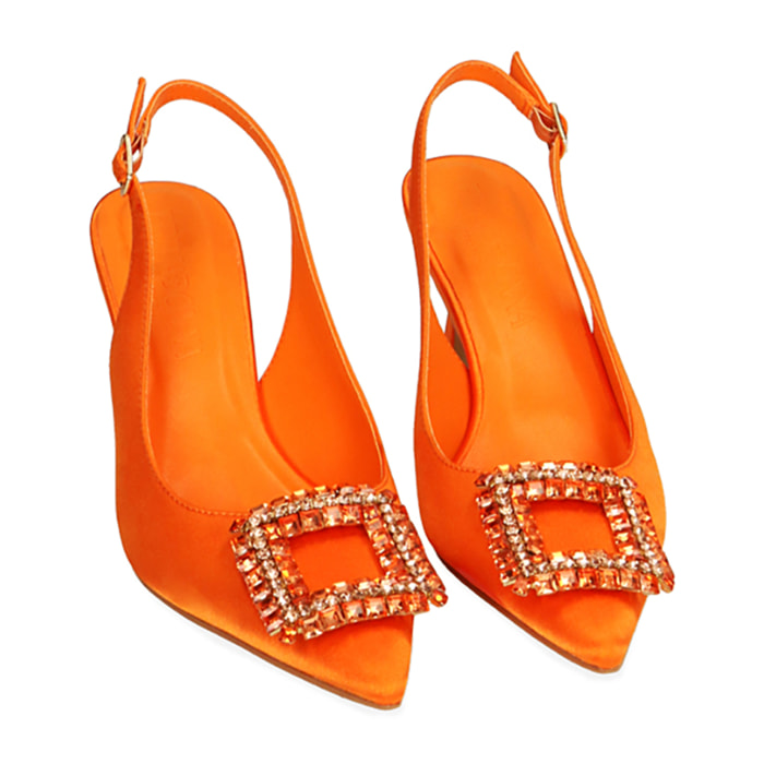 Décolleté slingback arancio in raso, tacco 7,5 cm