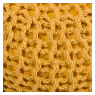 Pouf tricot rond en coton jaune moutarde D40 cm - Elisa