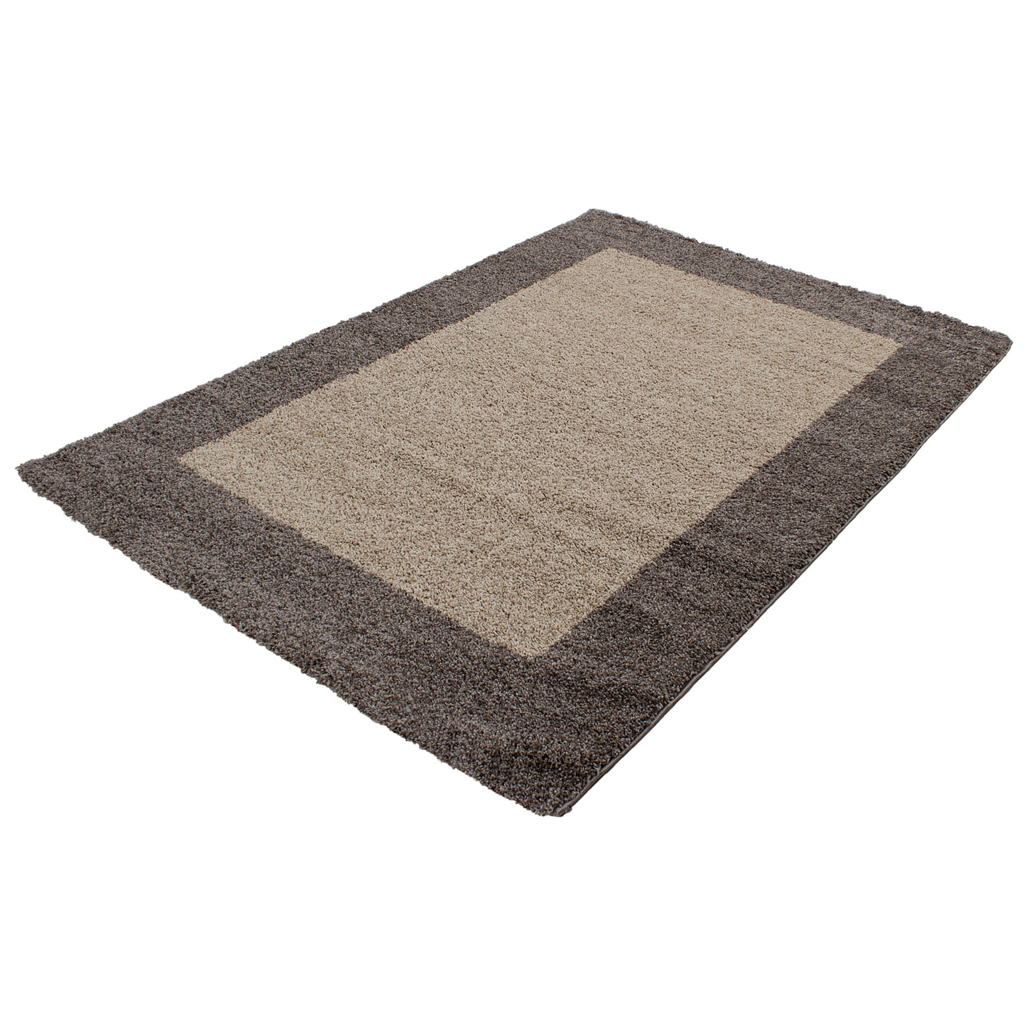 OTTA - Tapis shaggy à poils longs motif cadre Taupe