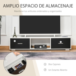 Mueble de TV para Televisores de hasta 60" Mesa para TV de Salón Estilo Moderno con 2 Cajones y Compartimento Abierto 140x30x32 cm Blanco y Negro