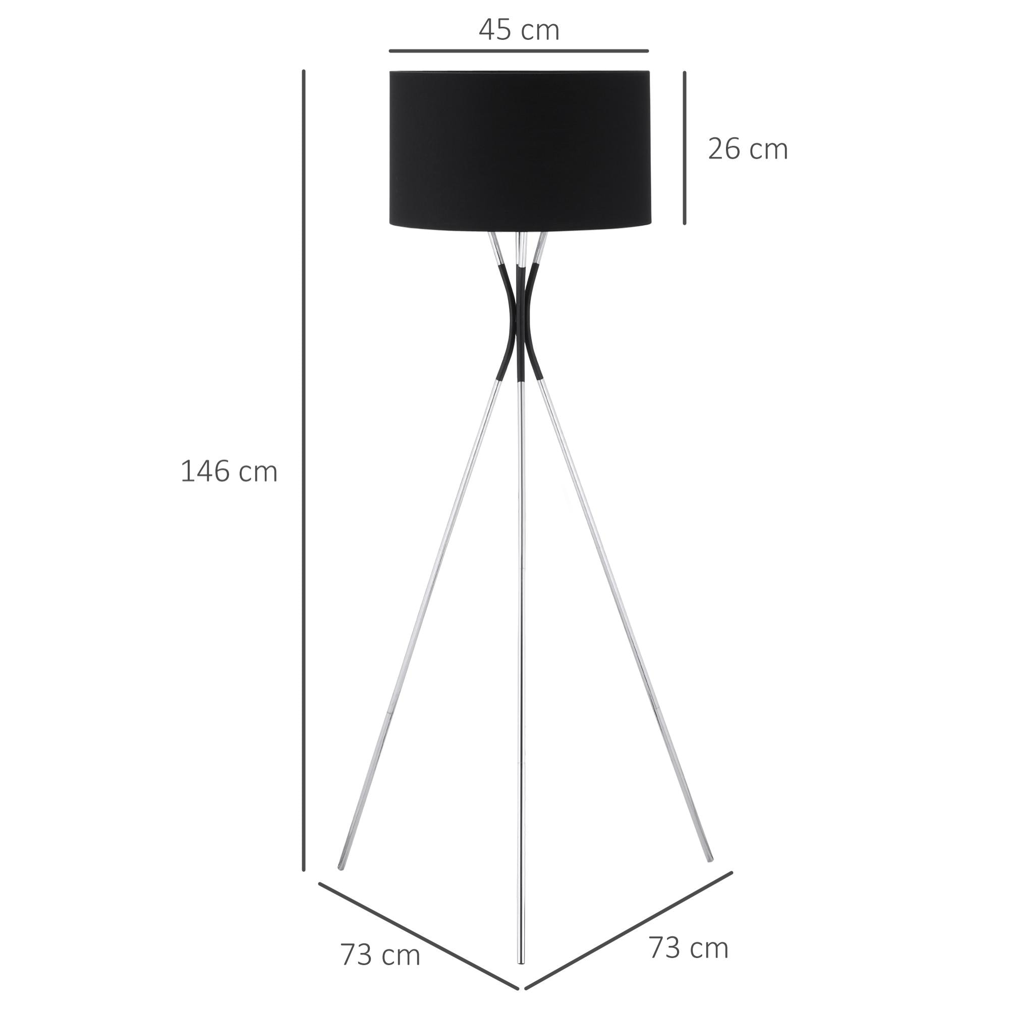 HOMCOM Lámpara de Pie con Trípode de Metal Pantalla de Tela E27 Máx. 40W e Interruptor de Pie Estilo Moderno para Salón Dormitorio Oficina 73x73x146 cm Negro