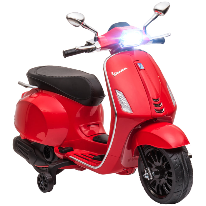 Moto Eléctrica para Niños de +3 Años con Licencia Vespa Moto de Batería para Niños 6V con USB MP3 Luz LED Radio FM Velocidad 3 km/h Carga 35 kg Rojo