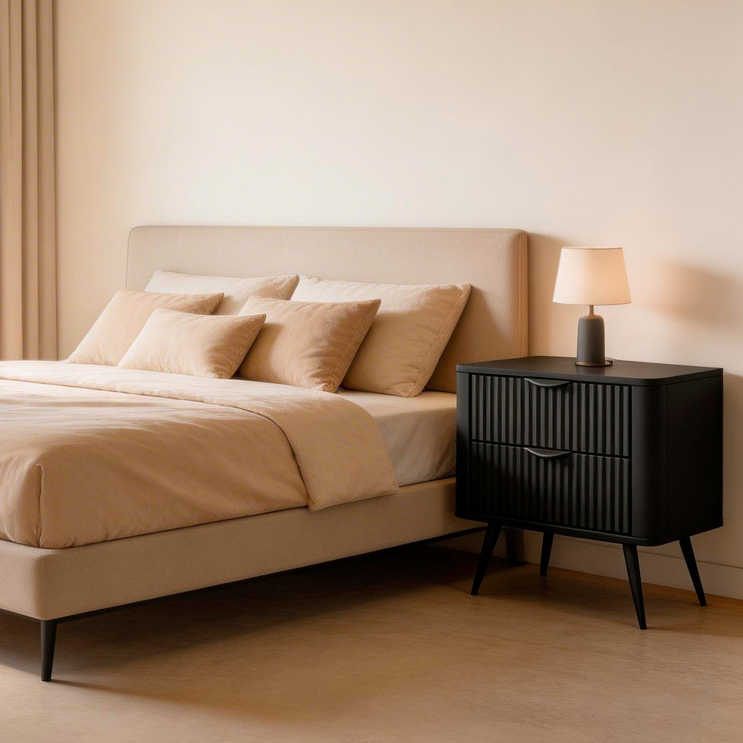 Comodino Moderno Elegante Con 2 Cassetti Capienti e Piedini Alti Camera Da Letto 63.2 x 38 x 55.3 cm Nero