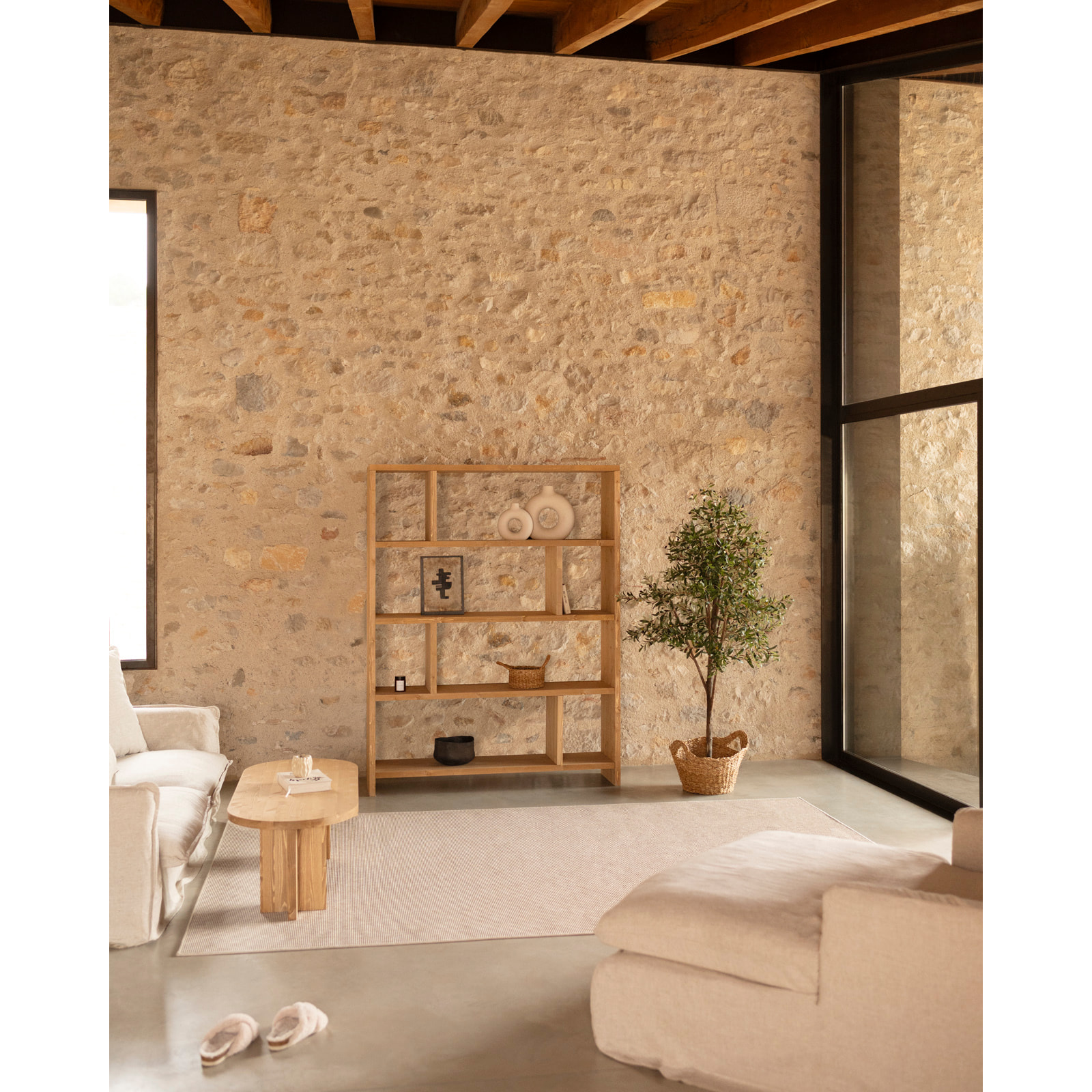 Étagère en bois massif ton chêne moyen de 180x140cm Hauteur: 180 Longueur: 140 Largeur: 35