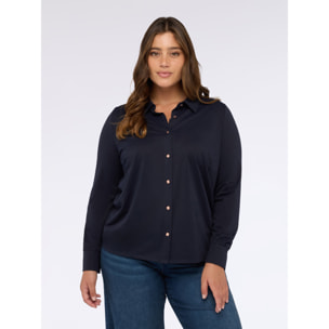 Fiorella Rubino - Camicia in jersey lurex con bottoni - Blu