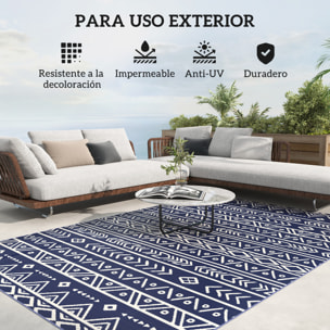 Alfombra de Exterior 182x274 cm Alfombra Reversible con Patrón de Geométrico Impermeable Bolsa de Transporte para Terraza Balcón Patio Camping Playa Azul