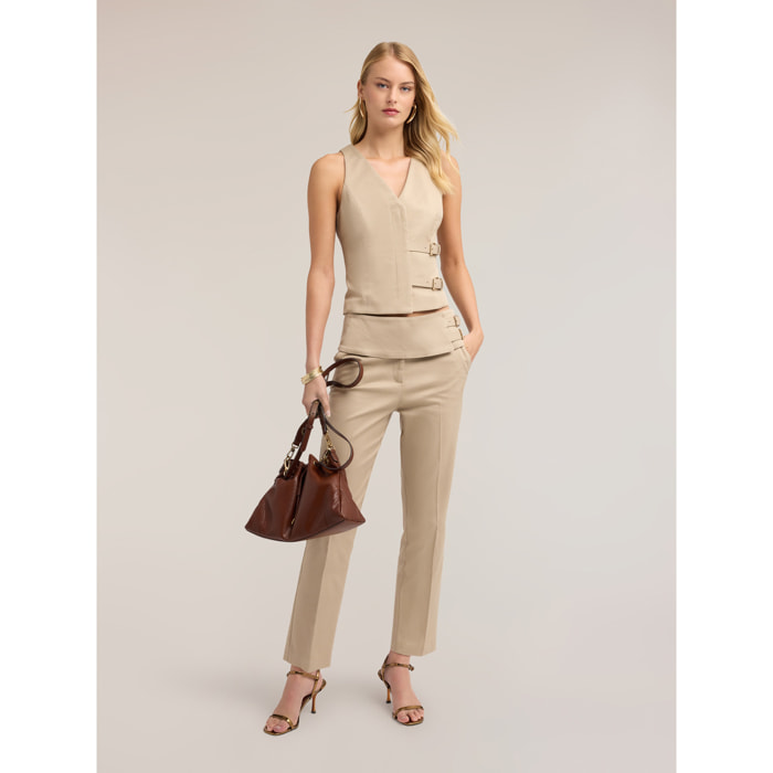 Motivi - Pantaloni regular con baschina e doppia cintura - Beige