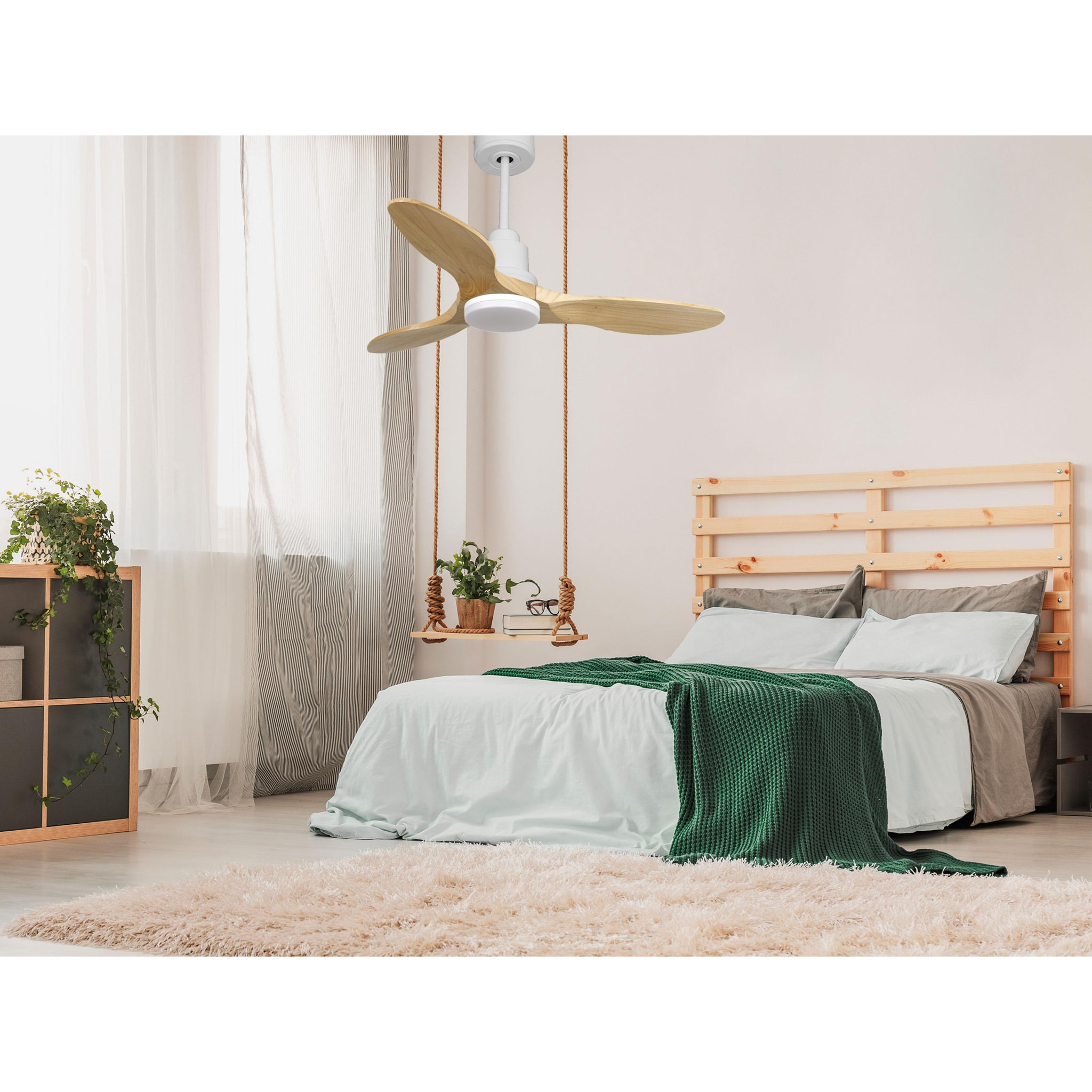 Ventilateur de plafond Réversible  Thermostat Dimmable Wifi Moteur à courant continu Toits en pente Télécommande Lumière à trois tons Hypersilence Mémoire