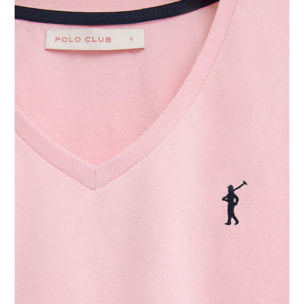 Camiseta rosa de manga corta y cuello pico con bordado Rigby Go