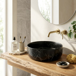 Vasque à poser ronde diamètre 39 cm - effet marbre noir mat - sans trop-plein - SAT Infinitio