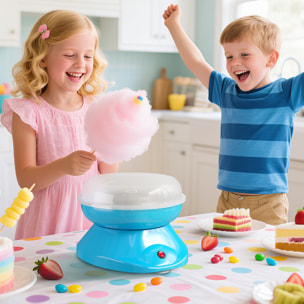 Máquina de Algodón de Azúcar, 450W-550W, Máquina para Hacer Algodón de Azúcar con 10 Palitos, para Fiestas de Cumpleaños Infantiles, en Casa, 27x26x18 cm, Azul