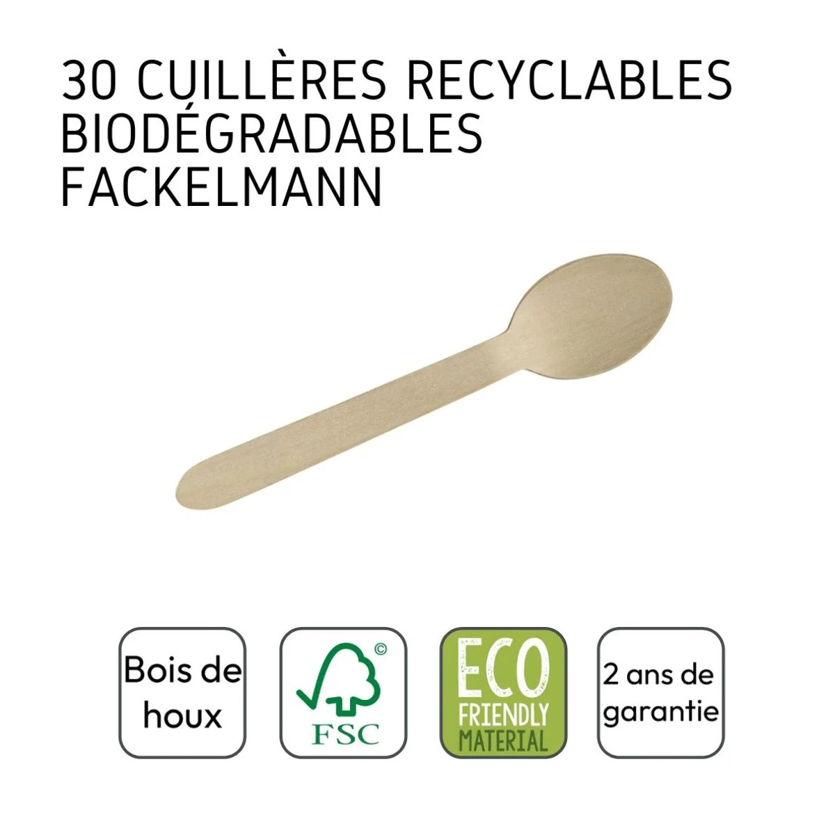 Lot de 30 cuillère à café en bois compostables pour pique-nique Fackelmann Move