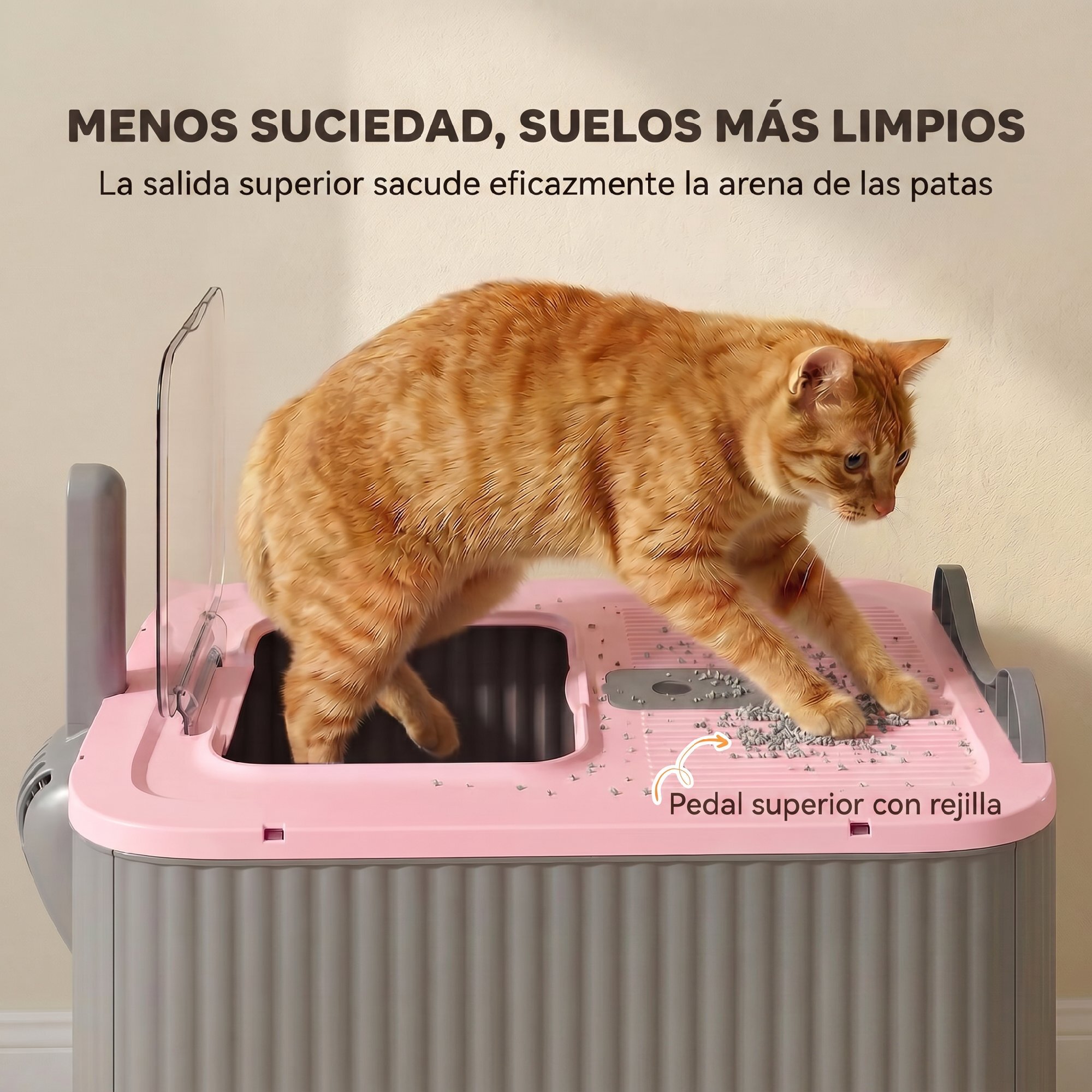 Arenero para Gatos Cubierto M, Caja de Arena para Gatos Medianos, Arenero con Tapa Abatible, Entrada Frontal, Salida Superior, Pala, Bolsas Desodorantes, Fácil de Limpiar, Antifugas, Rosa