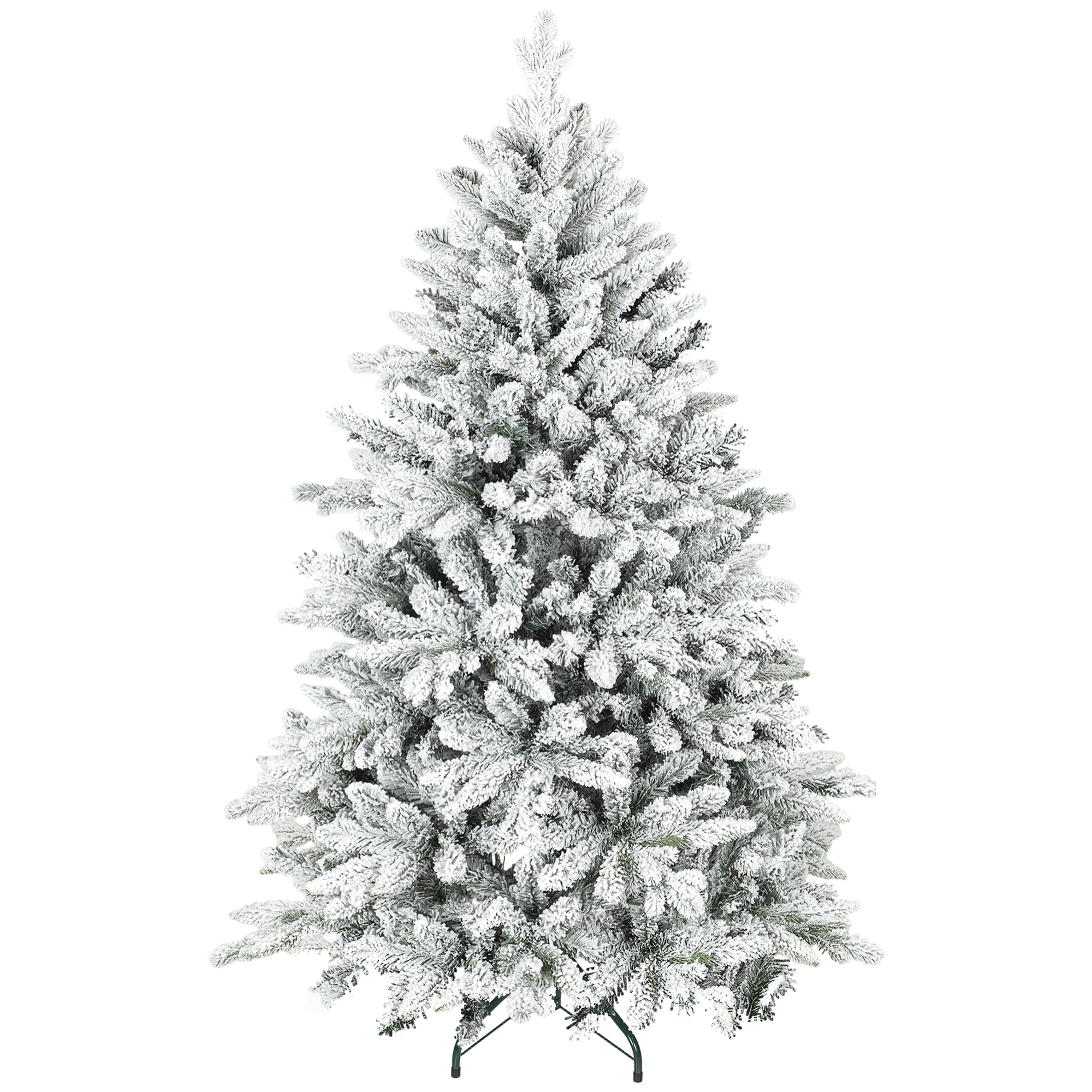 Sapin de Noël artificiel enneigé H.150cm 768 branches grand réalisme support métal pliable vert blanc