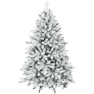 Sapin de Noël artificiel enneigé H.150cm 768 branches grand réalisme support métal pliable vert blanc