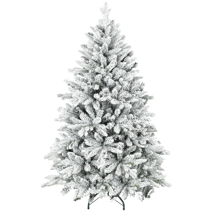 Sapin de Noël artificiel enneigé H.150cm 768 branches grand réalisme support métal pliable vert blanc