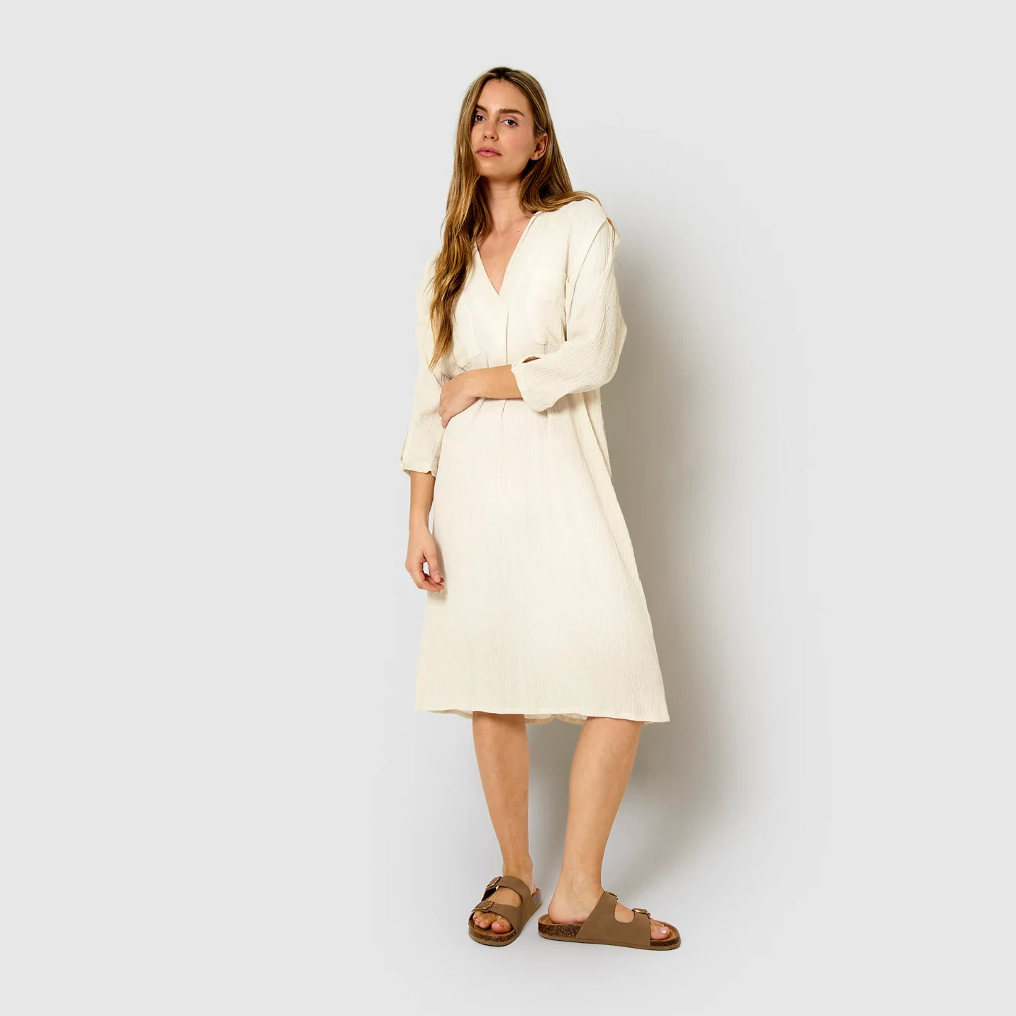 Vestido midi algodón lino natural