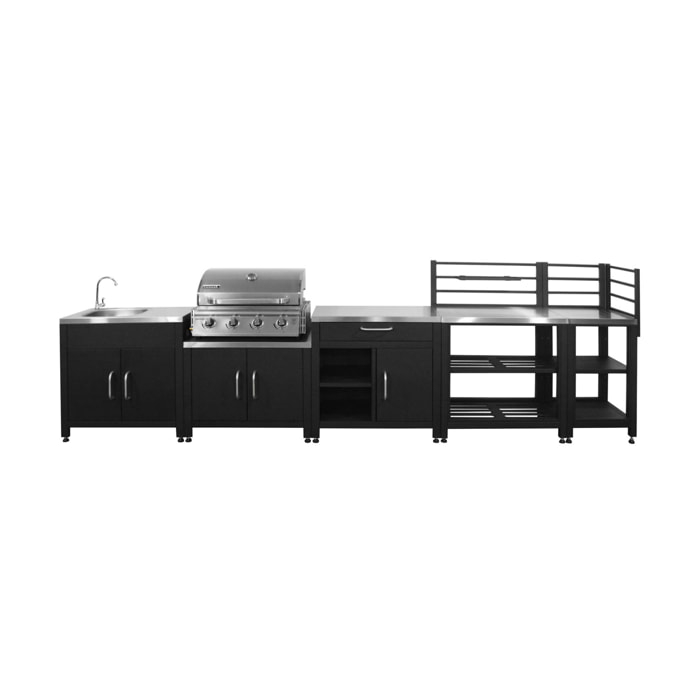 Cuisine extérieure 5 modules acier inoxydable avec barbecue gaz 4 brûleurs GRIMAUD 5 MODULES + BARBECUE GAZ