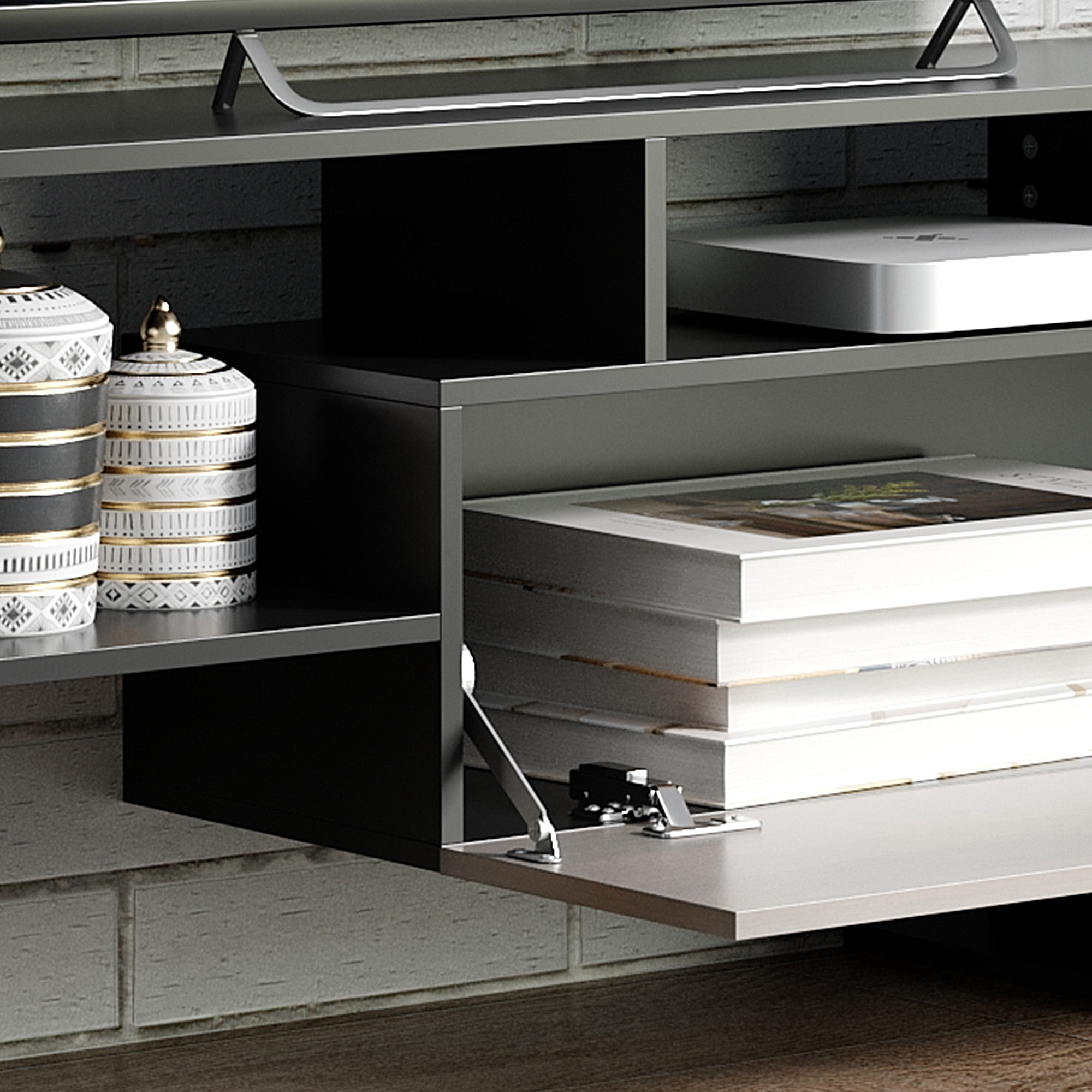 Muebles de Salón Conjunto Muebles de TV para Televisiones de Pared hasta 65" o de Pie hasta 40"con Mesa para Televisor 153,6x25x42 cm y Estante de Pared 150x14,5x16,3 cm Negro y Marrón