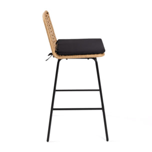 Tabourets de bar Cuba style rotin avec coussin - lot de 2