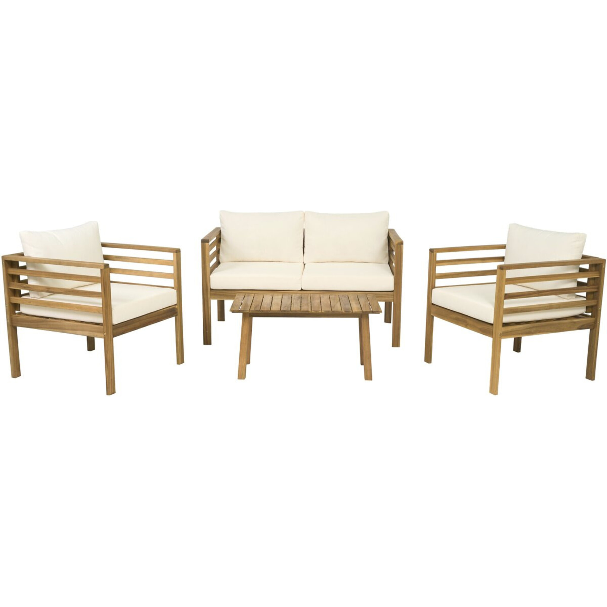 Salon de jardin en bois avec coussins inclus "Beckham" - 4 places - Beige