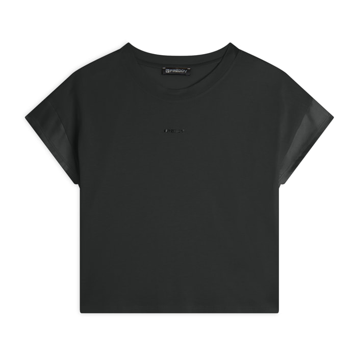 T-shirt corta in jersey con maniche effetto seta