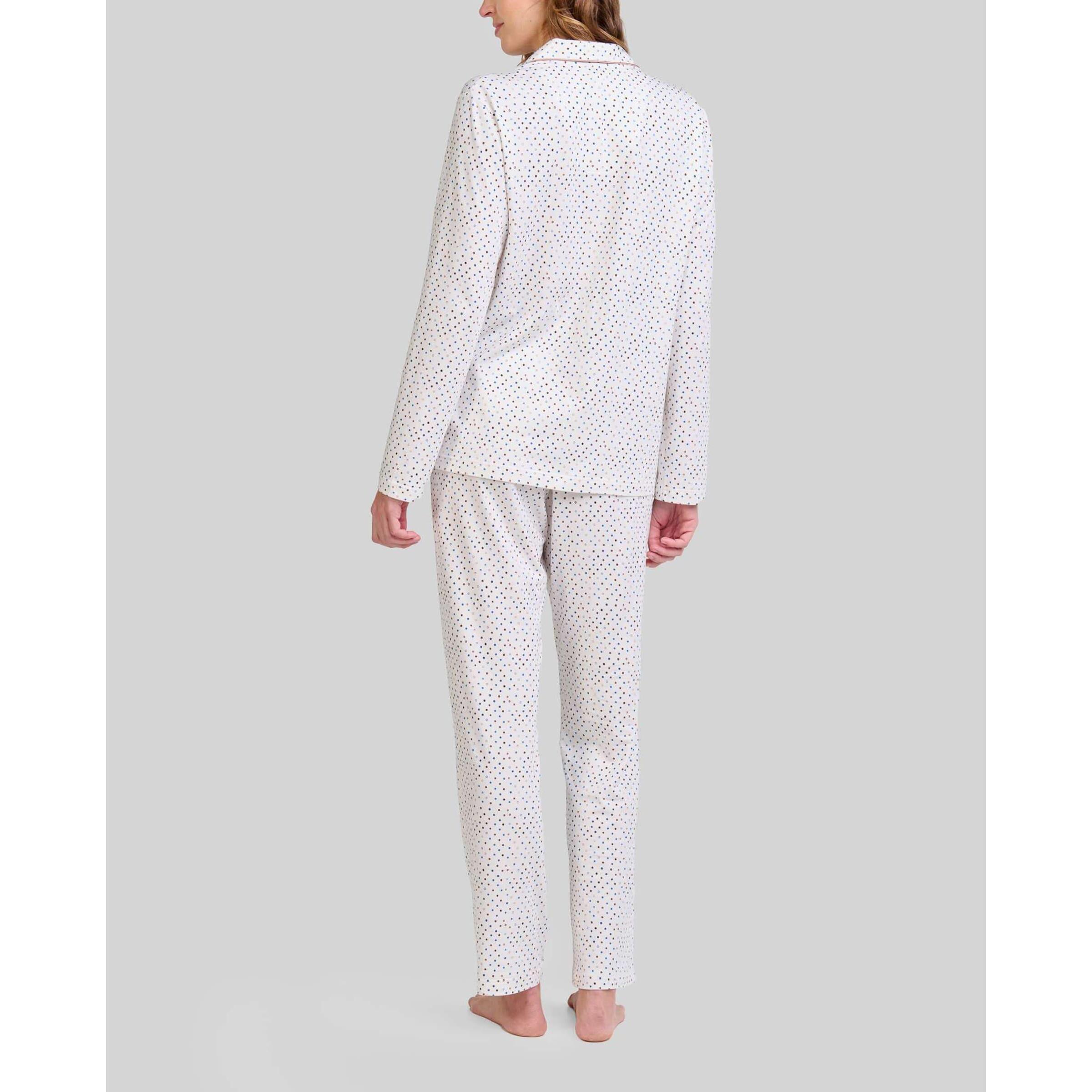 Pijama mujer estampado abierto con botones, clásico cuello de solapa con vivo, cómoda manga larga y pantalón largo