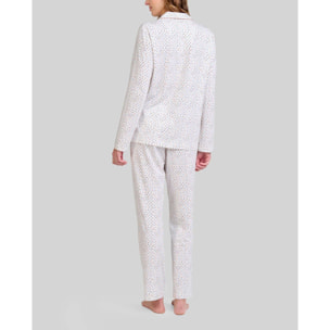 Pijama mujer estampado abierto con botones, clásico cuello de solapa con vivo, cómoda manga larga y pantalón largo