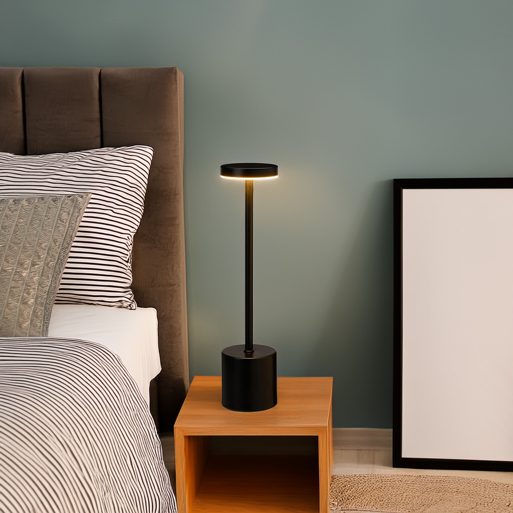 Well Home Lámpara de Mesa color Negro con 24 luces LED blanco cálido con 3 modos de iluminación Ø8x34,2cm