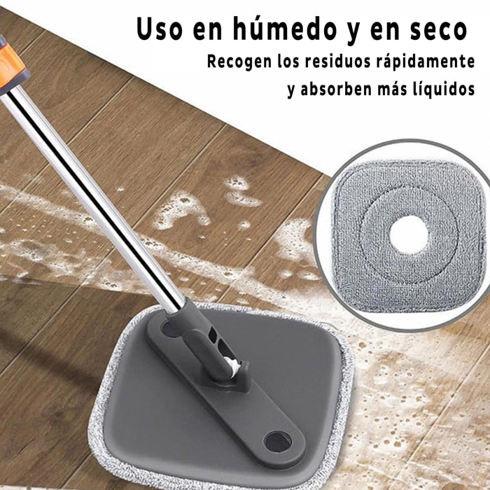 Almohadilla cuadrada de microfibra lavable para limpieza de suelos. 1 repuesto para fregona giratoria.