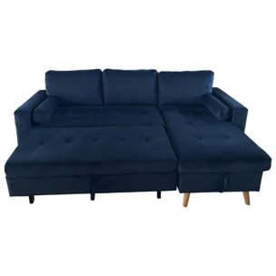 Canapé d'angle convertible JAMES 3 places en velours bleu