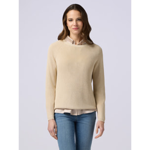 Oltre - Maglia girocollo lurex con bottoni dietro - Beige