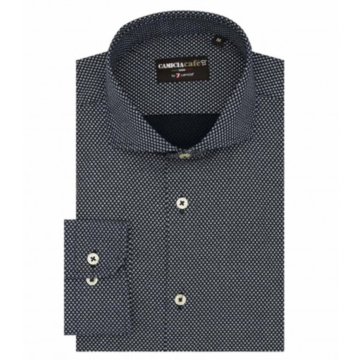 Camicia Uomo 1 Bottone Francese Slim Cotone Poliestere Stampato Nero/Bianco