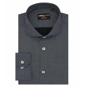 Camicia Uomo 1 Bottone Francese Slim Cotone Poliestere Stampato Nero/Bianco
