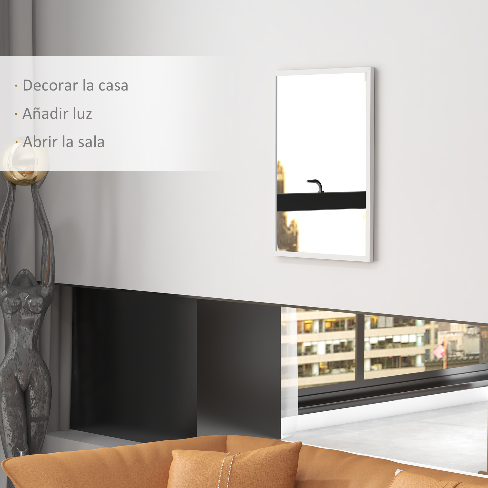 Espejo Rectangular Espejo de Baño Espejo de Pared Decorativo para Salón Entrada Pasillo Horizontal o Vertical Blanco