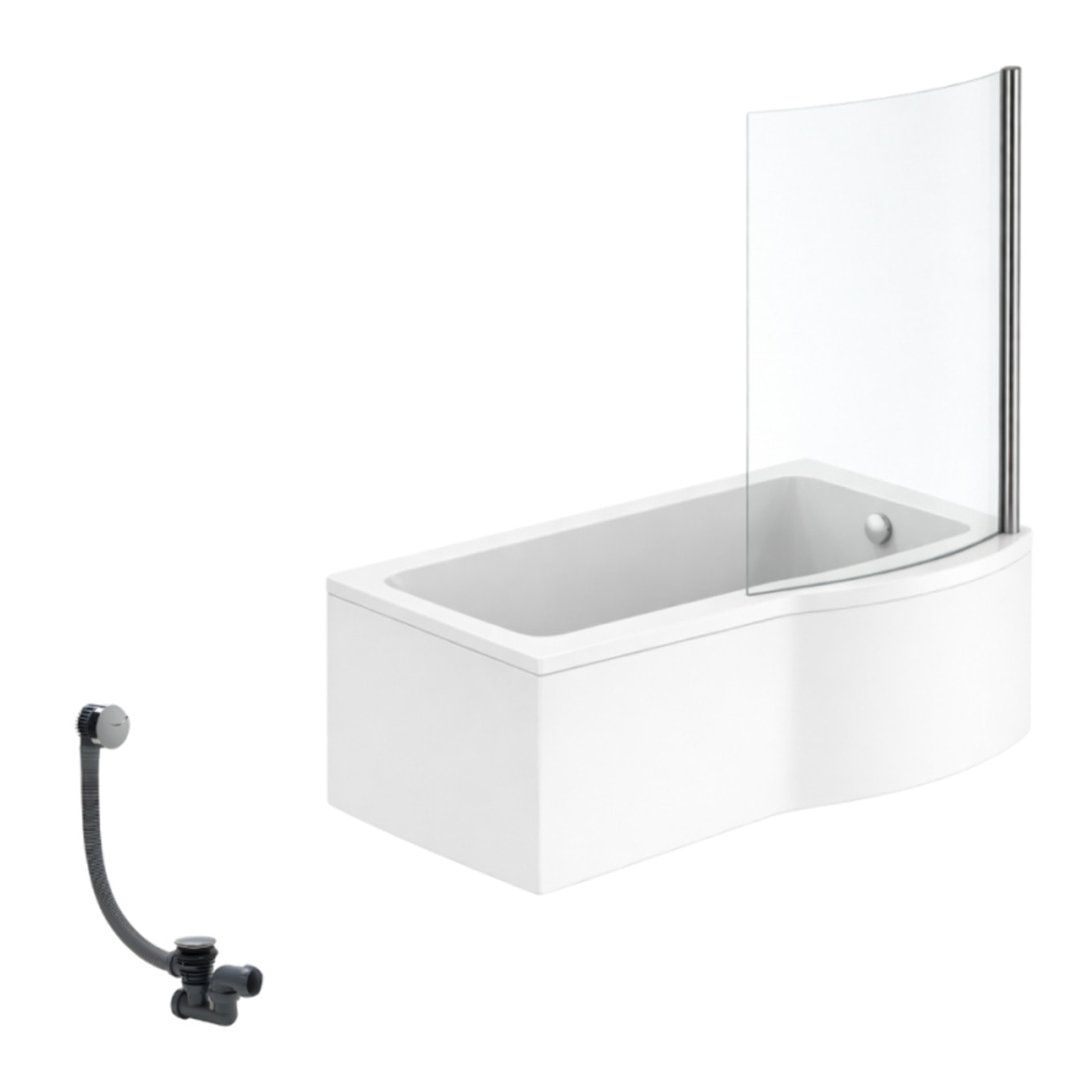 Pack baignoire bain douche 150 x 80 cm droite Connect Air + tablier + pare bain fixe + vidage Chromé