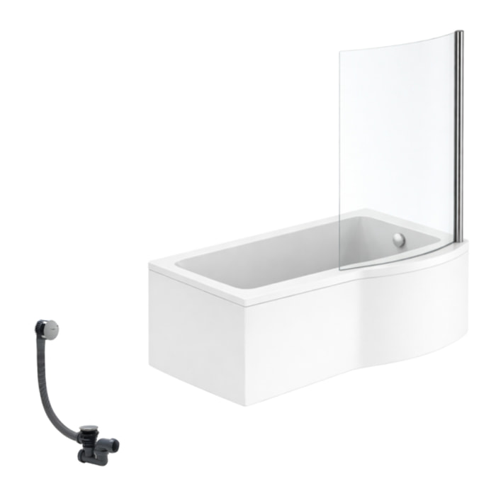 Pack baignoire bain douche 150 x 80 cm droite Connect Air + tablier + pare bain fixe + vidage Chromé