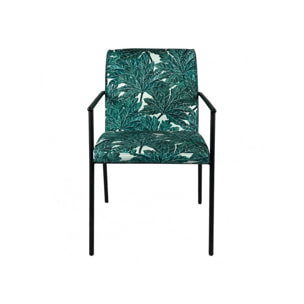Lot de 2 chaises avec accoudoirs motif feuilles d'arbre et pieds noirs - JASPE 708