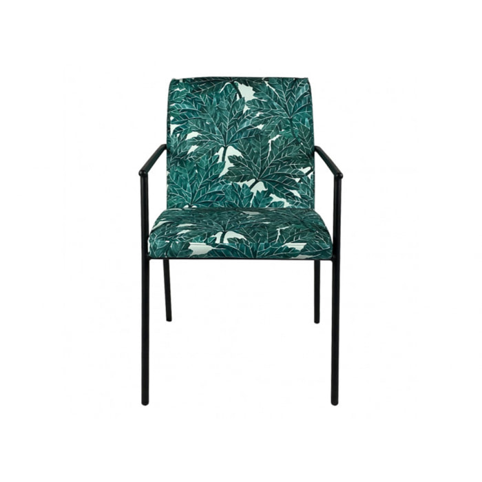 Lot de 2 chaises avec accoudoirs motif feuilles d'arbre et pieds noirs - JASPE 708