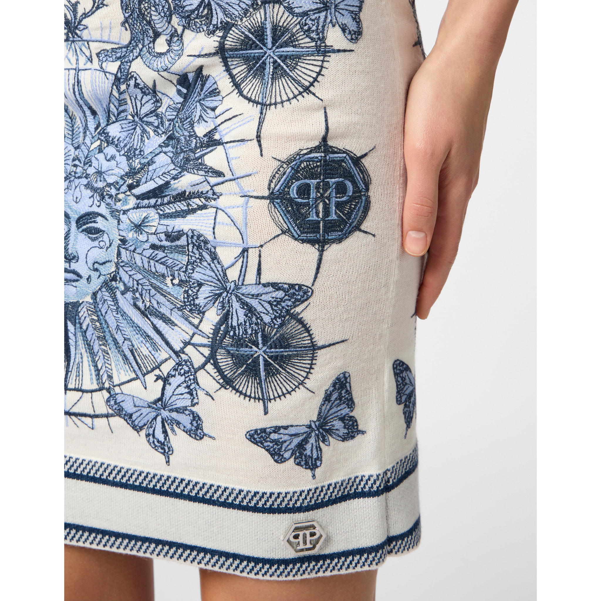 PHILIPP PLEIN Knitted Mini Skirt Butterfly Tattoo