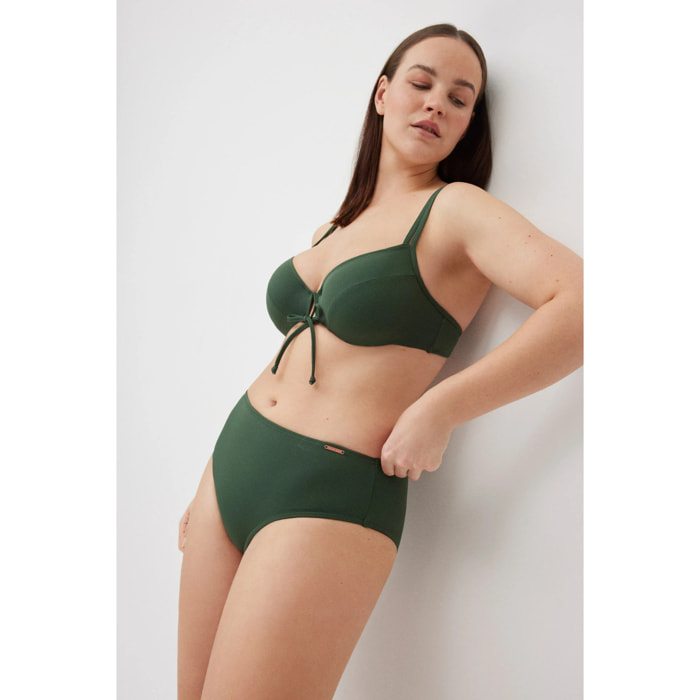 Slip bikini ad alta riduzione in micropiqué verde scuro