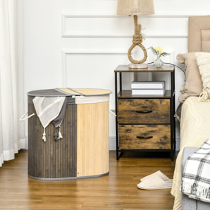 Cesto para Ropa Sucia de Bambú 100L con Tapa 2 Compartimentos 62,5x37x60,5 cm