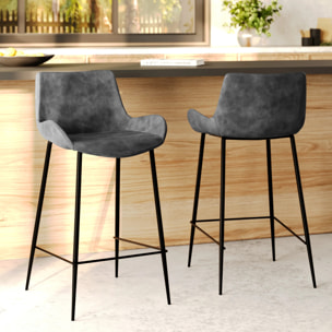 Lot de 2 chaises pour îlot central 65 cm en synthétique gris/noir - Pirata