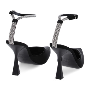 Décolleté slingback nere in lycra, tacco 9,7 cm