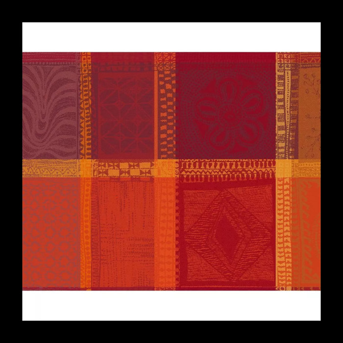 Set pur coton motif jacquard orange rouge Mille wax ketchup