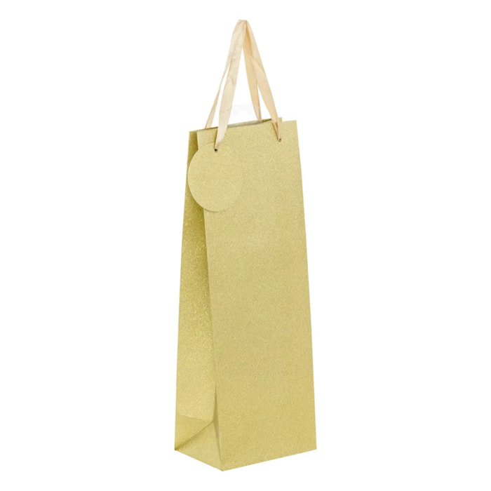 Sac cadeau paillettes taille bouteille doré