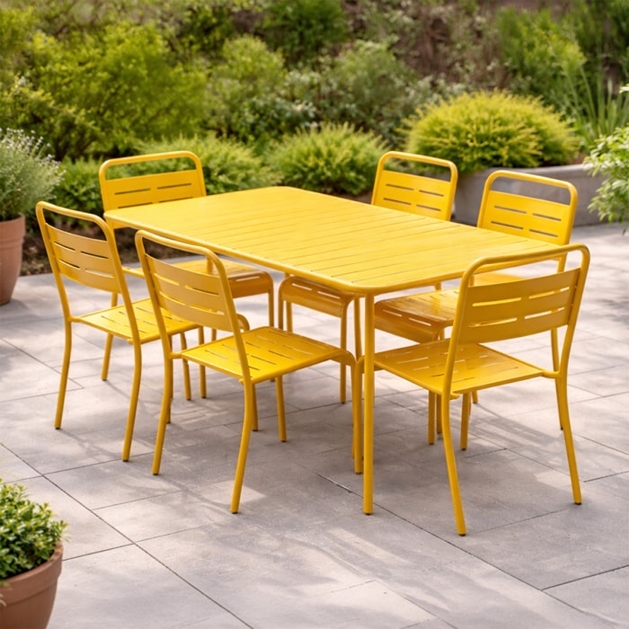 Ensemble table de jardin 160 cm et 6 chaises jaune EVORA