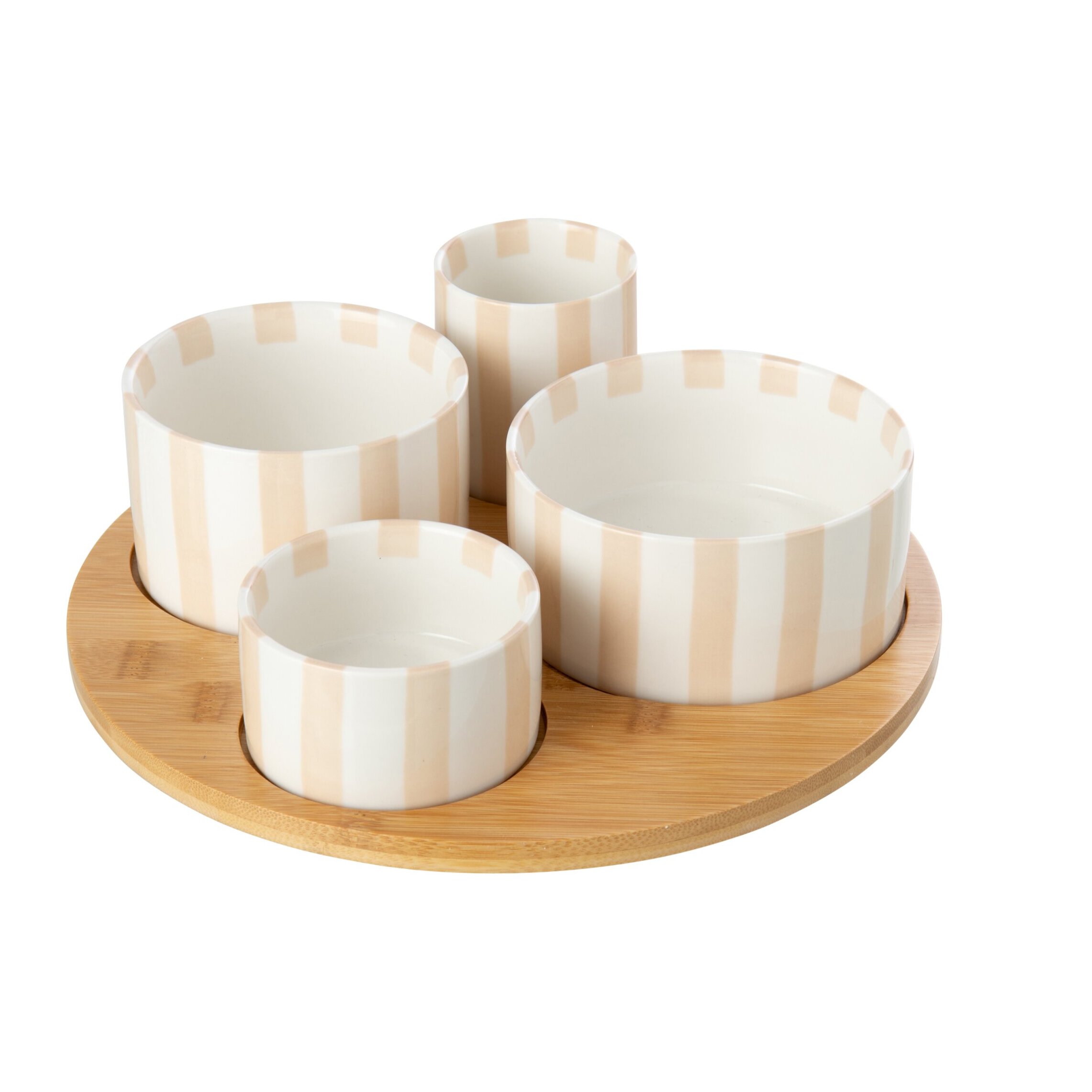 J-Line Set apéro ligné - grès - beige clair/blanc